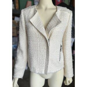 Truth & Pride Medium Metallic Cream double zip Boucle Moto Lined Jacket Pockets